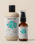 Two 'banyo'Patchouli Zest products on a beige background