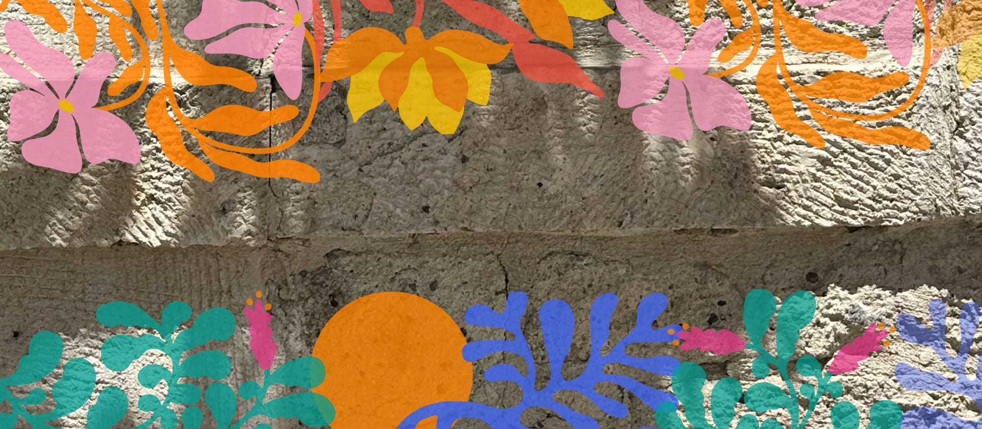 Colorful floral patterns on a textured surface