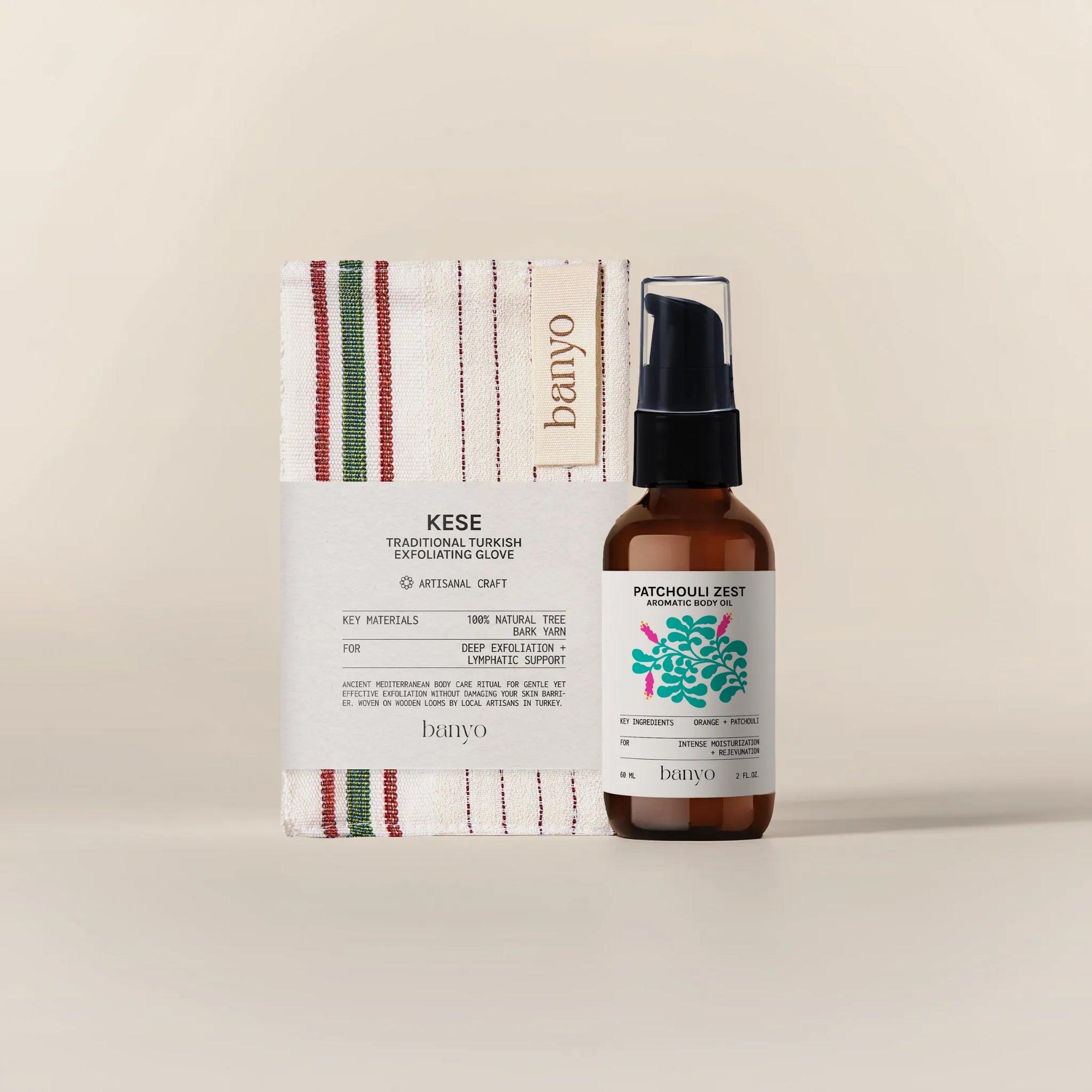 aromatic body oil and exfoliating glove scrub 